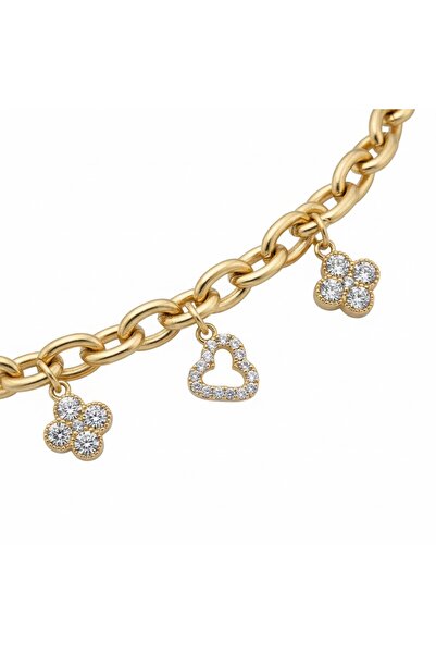 mostbeautifull Yonca Charm Detaylı Zincir Bileklik – Kadın Gold Şans Yoncası ...