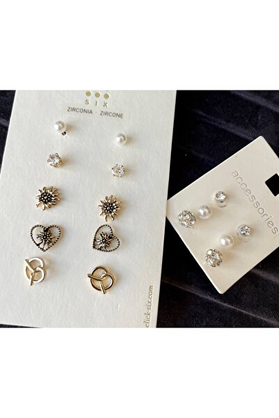 Luxiva 8 Pairs of Minimal Zircon Stone Pearl Hypoallergenic Women's Earrings ...