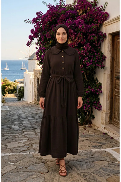 sefamerve Rochie din țesătură de muselină cu guler cu volane și curea în tali...