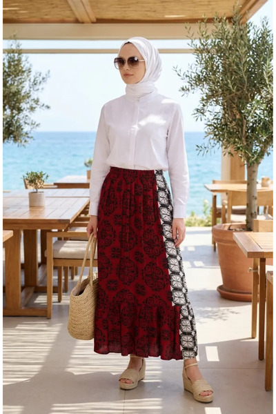 sefamerve viscoză Fusta cu volane din material textil cu talie elastică 2012V...