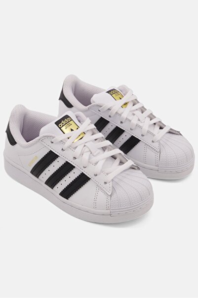 adidas Kids Boy Superstar C Lace Up Casual Shoes, White Combo