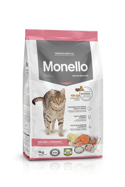Monello طعام جاف للقطط البالغة - سمك السلمون والدجاج، 1 كجم