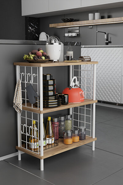 BARIN DESIGN 3 Raflı Çevir-Tak Beyaz Telli Metal Gövdeli Çok Amaçlı Mutfak Ra...
