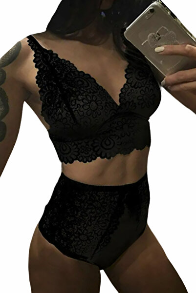 EFAYN.RO Sexy lingerie, 2-piece set, high waist bra and panties, size S, blac...