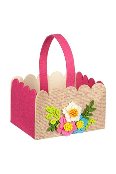 OEM Decorative Easter Basket in Fuchsia Felt, Decorated with Bunnies & Handle...