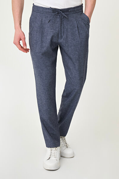 Mcr Kırçıllı Slim Fit Pleated Men's Drawstring Trousers with Elastic Waist Na...