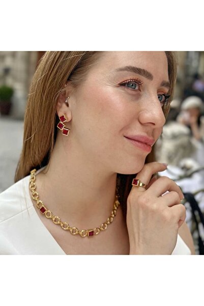 Ma Atölye Rubinia Luxe Kırmızı Zirkon Özel Tasarım Zincir Set