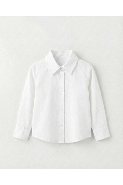 Motebarn Wear Girl's White Linen Textured Shirt - Classic Collar Long Sleeve ...