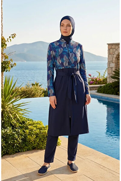 sefamerve Zippered Hijab Swimsuit 2603-02 Navy Blue