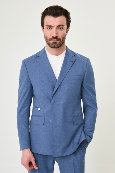 Mcr Gray Slim Fit Mono Collar Hidden Button Pleated Pants Men's Suit Indigo -...