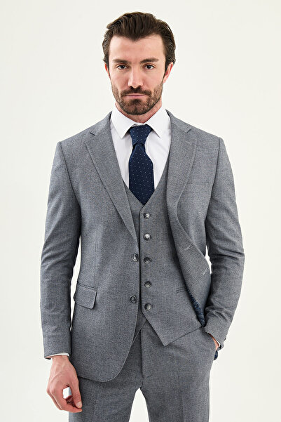 Mcr Duz Slim Fit Mono Collar Classic Vest Set Men's Suit Navy Blue - 45441.26Y