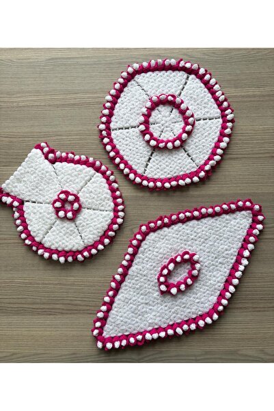 WIB TASARIM طقم مناشف وردي مكون من 3 قطع محبوكة يدويًا