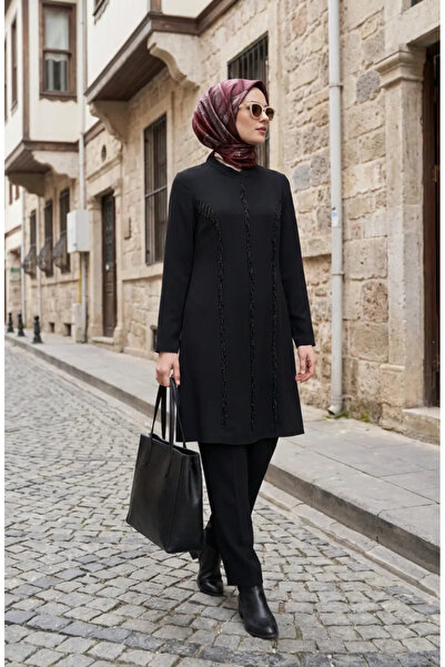 sefamerve Plus Size Bead Embroidered Double Suit 6290-01 Black