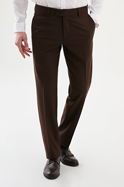 Mcr Pantaloni clasici pentru bărbați Straight slim fit maro deschis - 38338.26Y