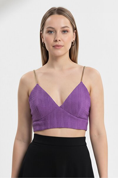 Maje Women V-Neck Sleeveless Textured Tank Top, Purple