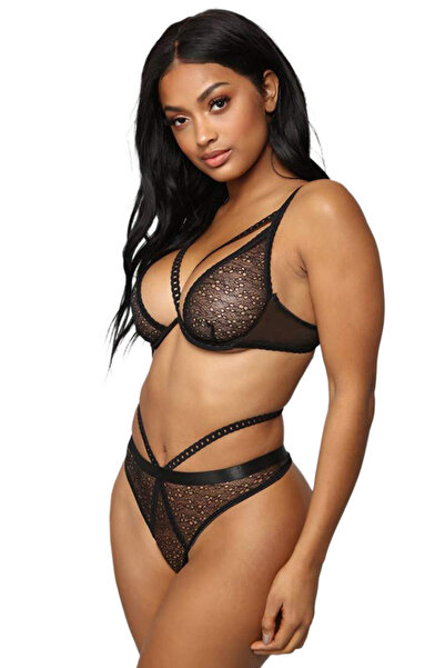 EFAYN.RO Sexy 2-piece lingerie set, bra and panties, with mesh, black, size X...