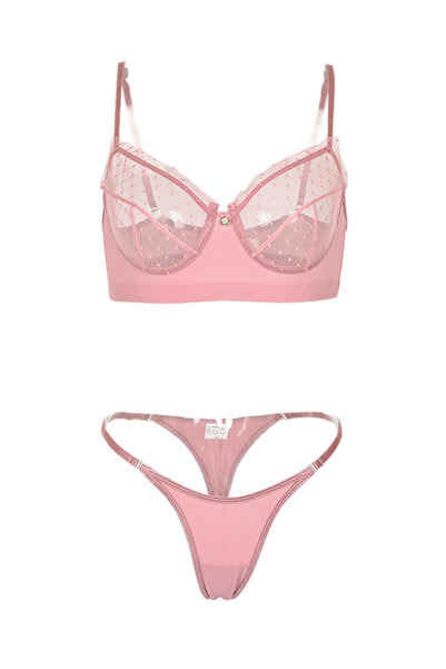 EFAYN.RO Sexy 2-piece lace lingerie set, bra, size M, pink, EFAYN