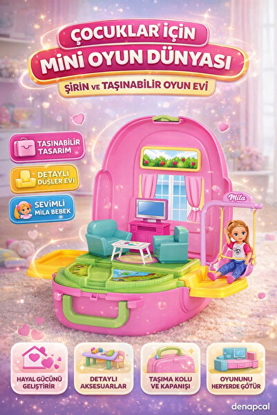 DENAPCAL Bebek Evcilik Oyun Seti Oturma Odası Sırt Çantası Taşınabilir Oyunca...