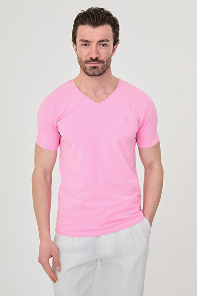 Mcr Düz Super Slim Fit V-Neck Basic Men's T-Shirt Pink - 36361.17Y