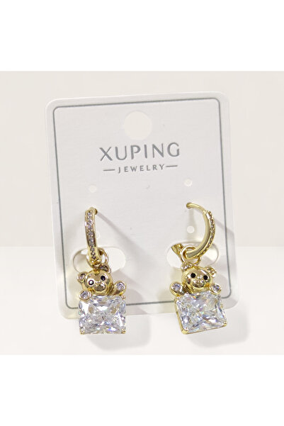 Güler Yüzlü Silver Xuping 10 mm Stone-Set Bear Hoop Earrings Gold