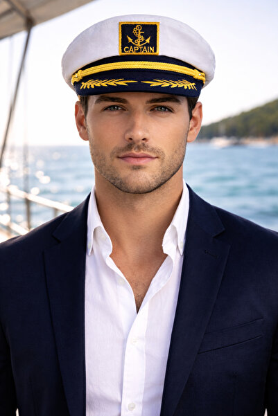 HatClub Exclusive قبعة الكابتن البيضاء للجنسين، قبعة بحار بحرية مطرزة بالذهب،...