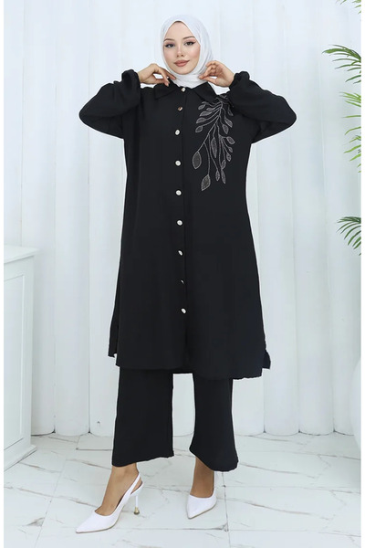 sefamerve Αερομπιν Υφασμάτινο Παντελόνι Τουνίκ Διπλό Σετ 2134-07 Μαύρο