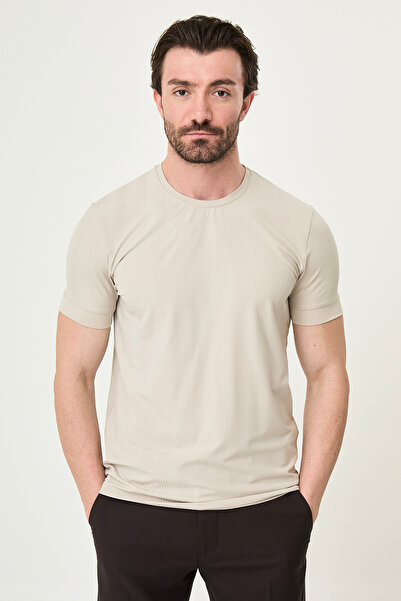 Mcr Striped Slim Fit Crew Neck Men's T-Shirt Beige - 36878.26Y