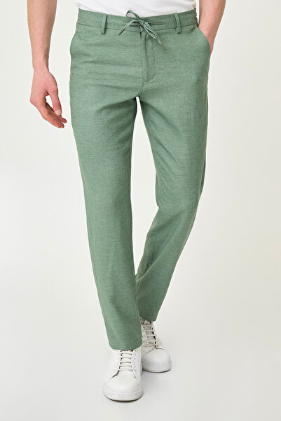 Mcr Gray Slim Fit Drawstring Elastic Waist Men's Trousers Green - 38367.26Y