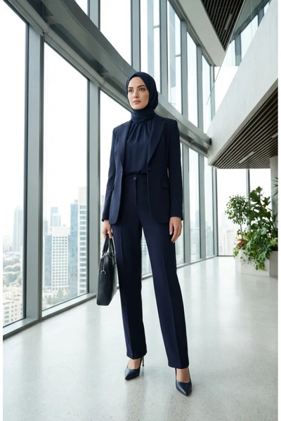 sefamerve Straight Leg Trousers 1155-02 Navy Blue