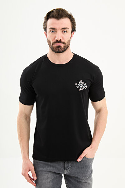 Mcr Plain Slim Fit Embroidered Crew Neck Men's T-Shirt Black - 36869.26Y