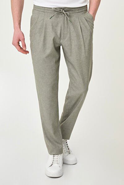 Mcr Kırçıllı Slim Fit Pleated Men's Drawstring Trousers with Elastic Waist Gr...