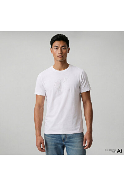 Calvin Klein Deboss Mono Graphic Erkek Beyaz T-Shirt