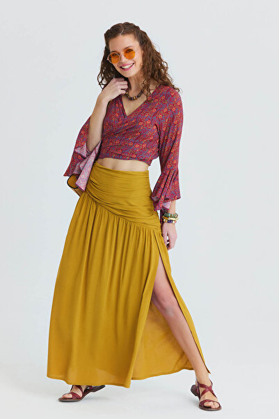Los banditos Drape Detailed Slit Long Skirt