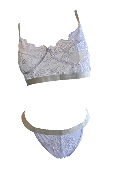 EFAYN.RO Sexy 2-piece lingerie set, lace, bra and thong panties, white, size ...