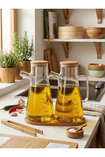 Perodia Borosilikat 2-Pack Bamboo Oil Bottle 900 ml