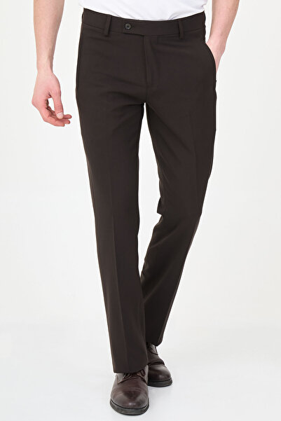 Mcr Ανδρικό παντελόνι Straight Super εφαρμοστό Τσέπη με φερμουάρ Σκούρο Καφέ ...