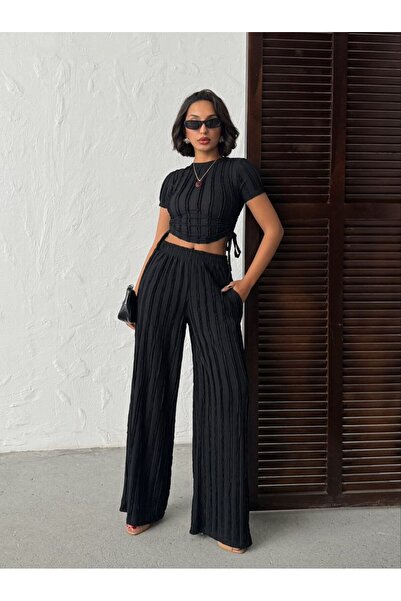 ARK MAĞAZALARI Yan Büzgü Cropped Pants Set