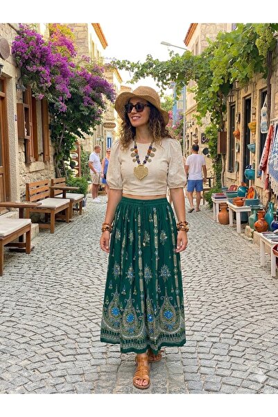 AYASOFYA OTANTIK Women's Indian Sequin Embroidered Long Skirt