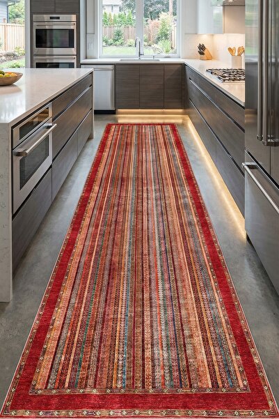 VOPTEKS Renkli Kırmızı Halı Mutfak Halısı Makinede Yıkanabilir Halı Kaymaz Ta...