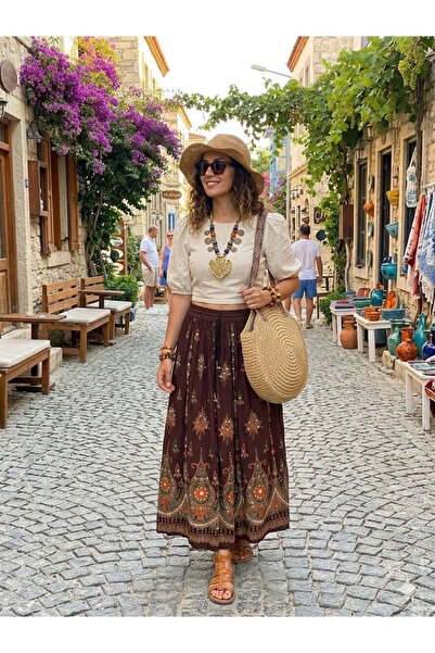 AYASOFYA OTANTIK Women's Indian Sequin Embroidered Long Skirt