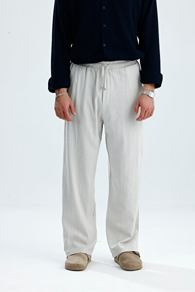 ATE STUDIOS Men's Cotton Look Linen Relaxed Fit Trousers