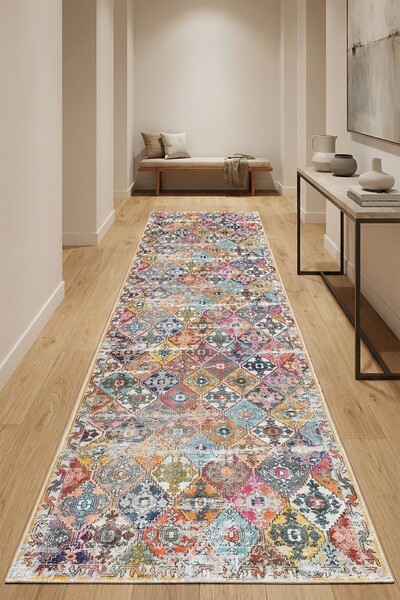 VOPTEKS Renkli Halı Yolluk Makinede Yıkanabilir Halı Kaymaz Taban Halı