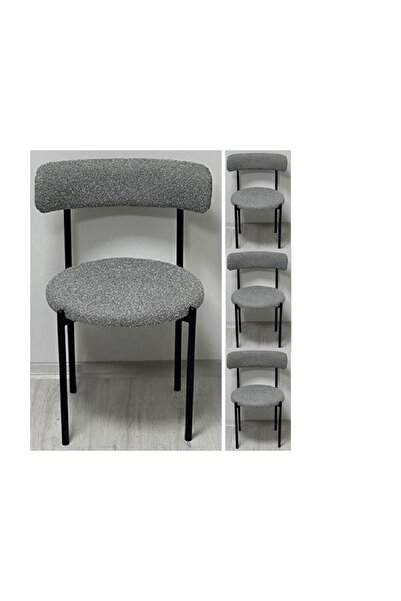 Casafun Set of 4 Style Tedy Chairs, black metal frame and legs, upholstered i...