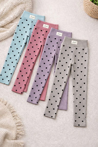 Aselin Kids Devojčino srce Sa deznom Rebrasto set legginsa plavo-ružičasto-li...