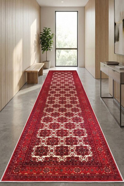 VOPTEKS Kırmızı Halı Yolluk Makinede Yıkanabilir Halı Kaymaz Taban Halı