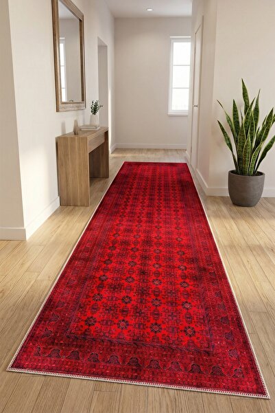 VOPTEKS Kırmızı Halı Yolluk Makinede Yıkanabilir Halı Kaymaz Taban Halı
