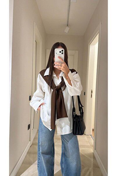 Tulipabutik Бяла риза с детайли за връзване на шал