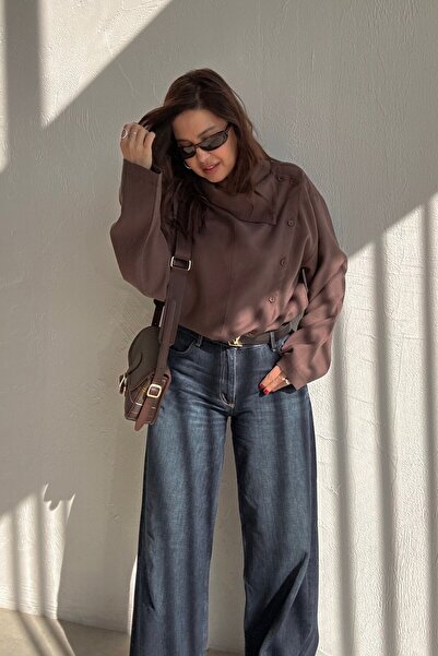 ELVAN TOLON Kahverengi Asimetrik Gömlek