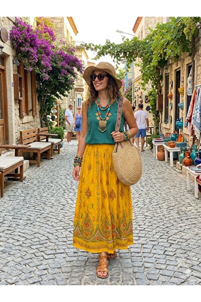 AYASOFYA OTANTIK Women's Indian Sequin Embroidered Long Skirt