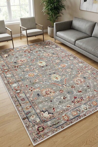 VOPTEKS Gri Renkli Halı Salon Halısı Makinede Yıkanabilir Halı Kaymaz Taban Halı